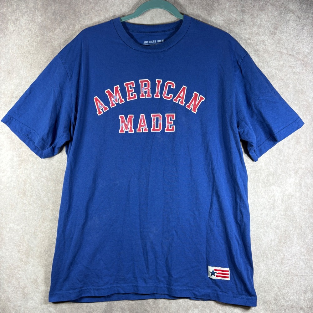 American Giant T-Shirt Mens Size XL Blue American Made Graphic Short Sleeve USA